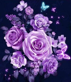 Broderie Diamant Fleurs et Papillons en Violet