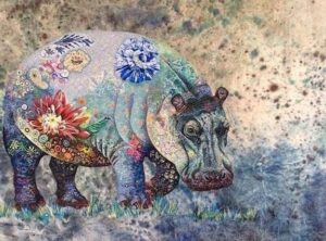 Broderie Diamant Hippopotame en Fleurs