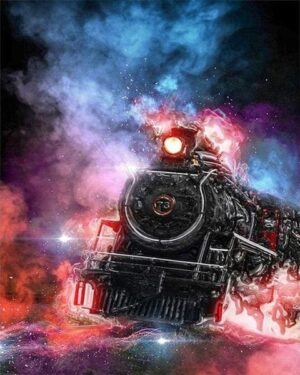 Broderie Diamant Locomotive en feu