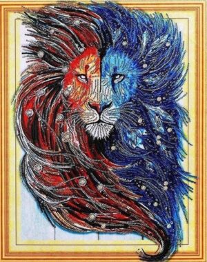 Broderie Diamant Lion Rouge et Bleu