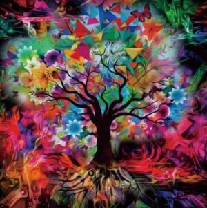 Broderie Diamant Arbre multicolore