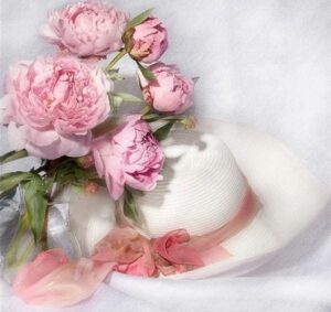 Broderie Diamant Chapeau Blanc et Rose