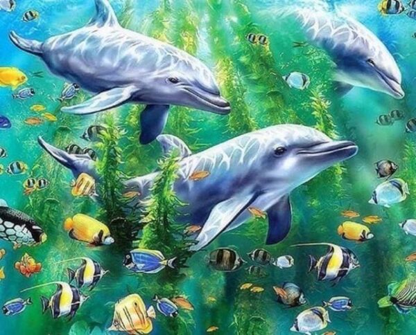 Broderie Diamant Dauphins sous l'Eau