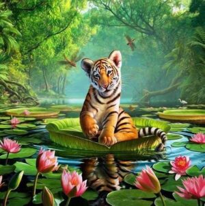 Broderie Diamant Petit Tigre sur l'Eau